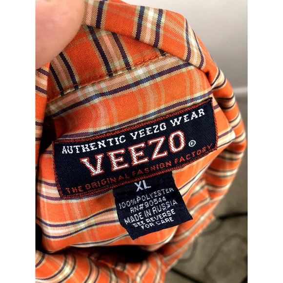 Veezo Men's Button Down Shirt Size XL Short Sleeve Orange Polyester - Picture 10 of 14